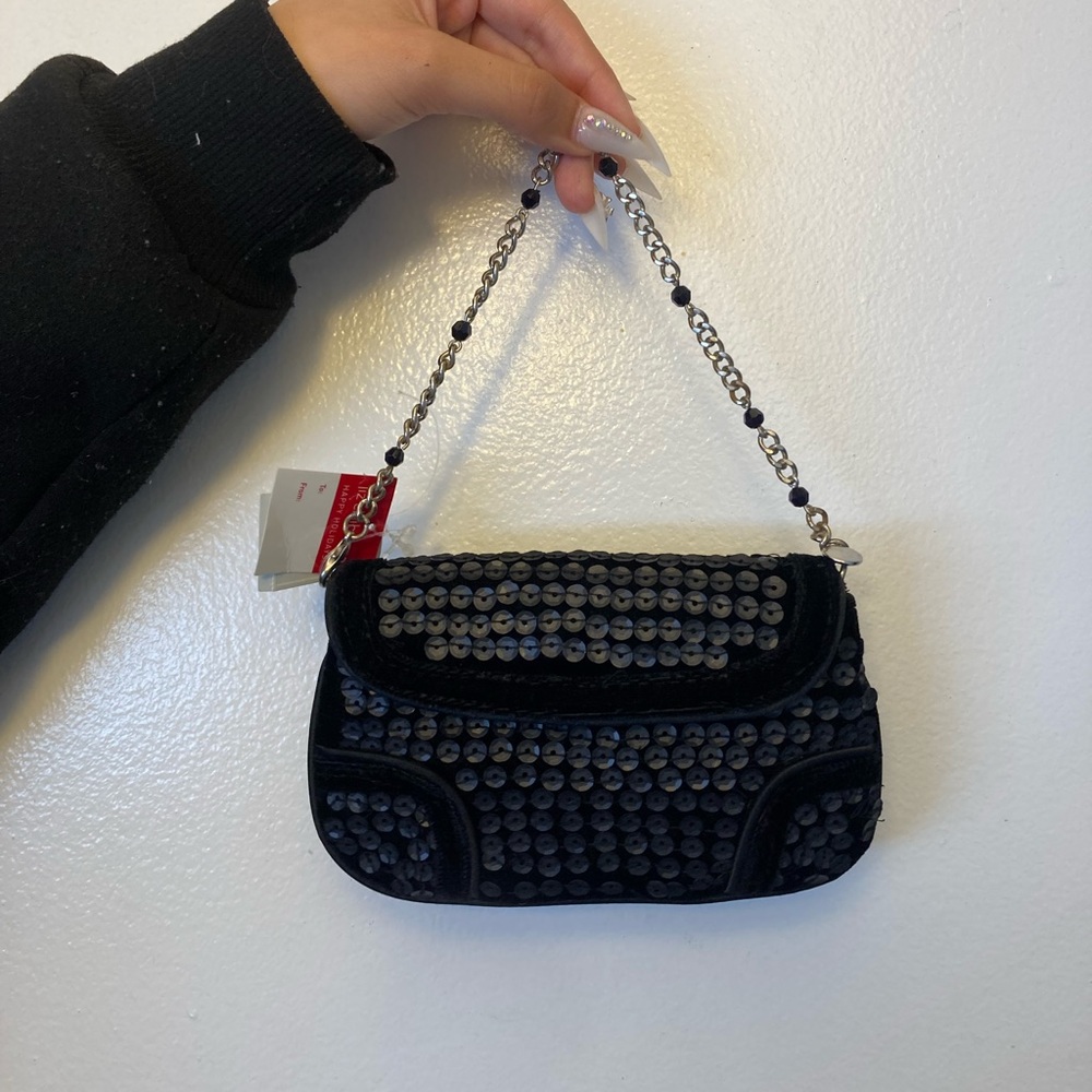 Elegant Black Velvet Beaded Handbag